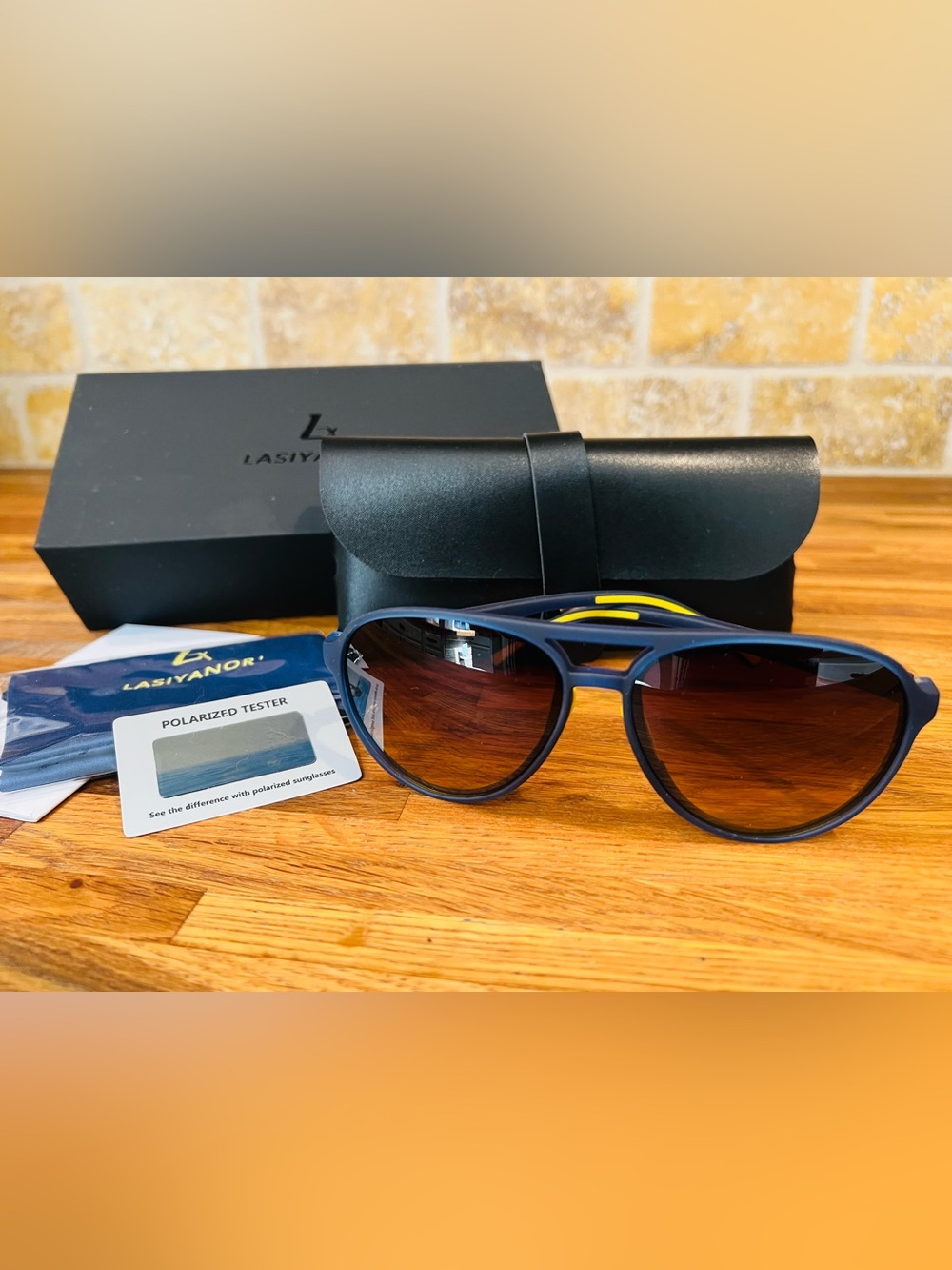 LasiyaNox Polarized Blue Frame Sunglasses with Brown Gradient Lenses